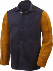 Steiner - Size S Flame Resistant/Retardant Jacket - Navy, Gold, Cotton & Leather, Snaps Closure - Industrial Tool & Supply