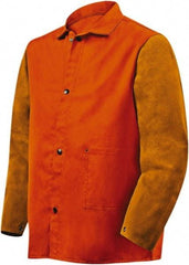 Steiner - Size L Flame Resistant/Retardant Jacket - Orange, Rust, Cotton & Leather, Snaps Closure - Industrial Tool & Supply