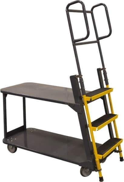 Ballymore - 63" 3 Step Ladder/Cart - Merchandise Ladder Cart, 1,000 Lb Capacity, 28" Platform Height, 21" Base Width x 51" Base Depth, Abrasive Mat Tread - Industrial Tool & Supply