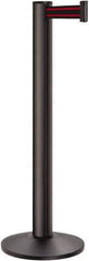 Lavi Industries - 40" High, 2-3/4" Pole Diam, Stanchion - 14" Base Diam, Dome Cast Iron Base, Black Aluminum Post, 13' x 2" Tape, Single Line Tape - Industrial Tool & Supply