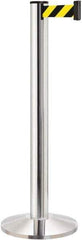 Lavi Industries - 40" High, 2-3/4" Pole Diam, Stanchion - 14" Base Diam, Dome Cast Iron Base, Polished Chrome (Color) Aluminum Post, 13' x 2" Tape, Single Line Tape - Industrial Tool & Supply