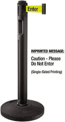 Lavi Industries - 38-1/4" High, 3-1/4" Pole Diam, Stanchion - 16" Base Diam, Dome Recycled Rubber Base, Black Plastic Post, 12' x 2" Tape, Single Line Tape, For Outdoor Use - Industrial Tool & Supply