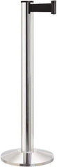 Lavi Industries - 40" High, 2-3/4" Pole Diam, Stanchion - 14" Base Diam, Dome Cast Iron Base, Polished Chrome (Color) Aluminum Post, 13' x 2" Tape, Single Line Tape - Industrial Tool & Supply