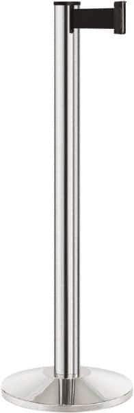 Lavi Industries - 40" High, 2-3/4" Pole Diam, Stanchion - 14" Base Diam, Dome Cast Iron Base, Polished Chrome (Color) Aluminum Post, 7' x 2" Tape, Single Line Tape - Industrial Tool & Supply