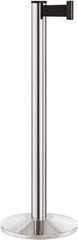 Lavi Industries - 40" High, 2-3/4" Pole Diam, Stanchion - 14" Base Diam, Dome Cast Iron Base, Polished Chrome (Color) Aluminum Post, 7' x 2" Tape, Single Line Tape - Industrial Tool & Supply