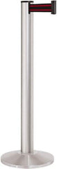 Lavi Industries - 40" High, 2-3/4" Pole Diam, Stanchion - 14" Base Diam, Dome Cast Iron Base, Satin Chrome (Color) Aluminum Post, 13' x 2" Tape, Single Line Tape - Industrial Tool & Supply