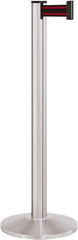 Lavi Industries - 40" High, 2-3/4" Pole Diam, Stanchion - 14" Base Diam, Dome Cast Iron Base, Satin Chrome (Color) Aluminum Post, 7' x 2" Tape, Single Line Tape - Industrial Tool & Supply