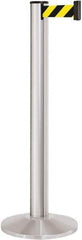 Lavi Industries - 40" High, 2-3/4" Pole Diam, Stanchion - 14" Base Diam, Dome Cast Iron Base, Satin Chrome (Color) Aluminum Post, 13' x 2" Tape, Single Line Tape - Industrial Tool & Supply