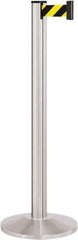 Lavi Industries - 40" High, 2-3/4" Pole Diam, Stanchion - 14" Base Diam, Dome Cast Iron Base, Satin Chrome (Color) Aluminum Post, 7' x 2" Tape, Single Line Tape - Industrial Tool & Supply