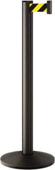 Lavi Industries - 40" High, 2-3/4" Pole Diam, Stanchion - 14" Base Diam, Dome Cast Iron Base, Black Aluminum Post, 7' x 2" Tape, Single Line Tape - Industrial Tool & Supply