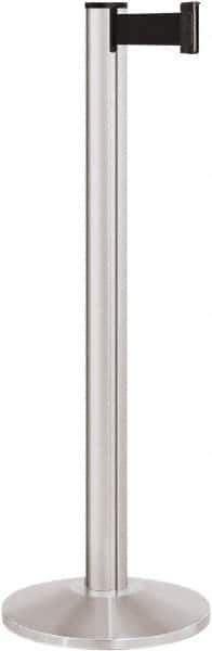 Lavi Industries - 40" High, 2-3/4" Pole Diam, Stanchion - 14" Base Diam, Dome Cast Iron Base, Satin Chrome (Color) Aluminum Post, 7' x 2" Tape, Single Line Tape - Industrial Tool & Supply
