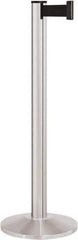 Lavi Industries - 40" High, 2-3/4" Pole Diam, Stanchion - 14" Base Diam, Dome Cast Iron Base, Satin Chrome (Color) Aluminum Post, 7' x 2" Tape, Single Line Tape - Industrial Tool & Supply