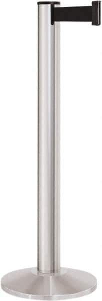 Lavi Industries - 40" High, 2-3/4" Pole Diam, Stanchion - 14" Base Diam, Dome Cast Iron Base, Satin Chrome (Color) Aluminum Post, 13' x 2" Tape, Single Line Tape - Industrial Tool & Supply