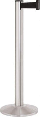 Lavi Industries - 40" High, 2-3/4" Pole Diam, Stanchion - 14" Base Diam, Dome Cast Iron Base, Satin Chrome (Color) Aluminum Post, 13' x 2" Tape, Single Line Tape - Industrial Tool & Supply