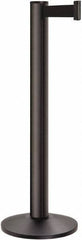 Lavi Industries - 40" High, 2-3/4" Pole Diam, Stanchion - 14" Base Diam, Dome Cast Iron Base, Black Aluminum Post, 7' x 2" Tape, Single Line Tape - Industrial Tool & Supply
