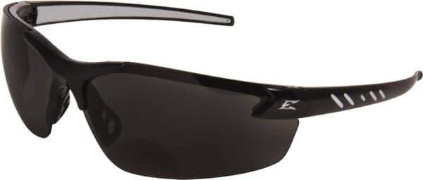 Edge Eyewear - +2, Smoke Gray Lenses, Scratch Resistant, Framed Magnifying Safety Glasses - UV Protection, Black/Gray Nylon Frame, ANSI, MCEPS - Industrial Tool & Supply