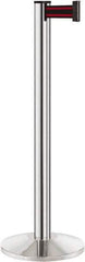 Lavi Industries - 40" High, 2-3/4" Pole Diam, Stanchion - 14" Base Diam, Dome Cast Iron Base, Polished Chrome (Color) Aluminum Post, 7' x 2" Tape, Single Line Tape - Industrial Tool & Supply
