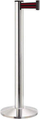 Lavi Industries - 40" High, 2-3/4" Pole Diam, Stanchion - 14" Base Diam, Dome Cast Iron Base, Polished Chrome (Color) Aluminum Post, 13' x 2" Tape, Single Line Tape - Industrial Tool & Supply