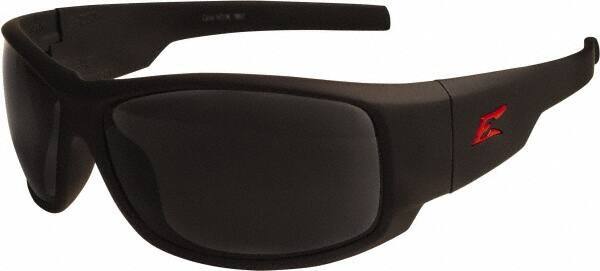 Edge Eyewear - Smoke Lenses, Framed Safety Glasses - Scratch Resistant, Black Nylon Frame, Size Universal, Wrap Around - Industrial Tool & Supply