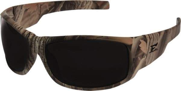 Edge Eyewear - Smoke Lenses, Framed Safety Glasses - Scratch Resistant, Forest Camo Nylon Frame, Size Universal, Wrap Around - Industrial Tool & Supply