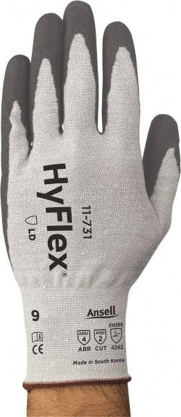 Ansell - Size M (8), ANSI Cut Lvl 2, Abrasion Lvl 4, Polyurethane Coated Polyurethane Cut Resistant Gloves - 9.41" Long, Palm Coated, Nylon & Spandex Lining, Knit Wrist, Gray, Paired - Industrial Tool & Supply
