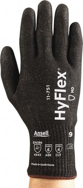Ansell - Size S (7), ANSI Cut Lvl 4, Puncture Lvl 2, Abrasion Lvl 6, Polyurethane Coated Polyurethane Cut Resistant Gloves - 9.02" Long, Palm Coated, Nylon & Spandex Lining, Knit Wrist, Black, Paired - Industrial Tool & Supply
