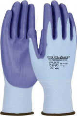PRO-SAFE - Size S (7), ANSI Cut Lvl 2, Polyurethane Coated HPPE Fiber Cut Resistant Gloves - Palm & Fingers Coated, Continuous Knit Cuff, Blue, Paired - Industrial Tool & Supply