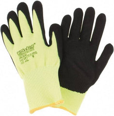 PRO-SAFE - Size M (8), ANSI Cut Lvl 3, Nitrile Coated HPPE Fiber Cut Resistant Gloves - Palm & Fingers Coated, Continuous Knit Cuff, Hi-Vis Yellow, Paired - Industrial Tool & Supply
