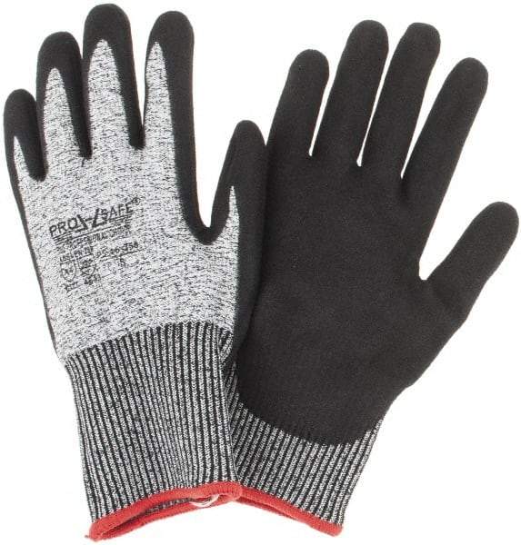PRO-SAFE - Size S (7), ANSI Cut Lvl 4, Nitrile Coated HPPE Fiber Cut Resistant Gloves - Palm & Fingers Coated, Continuous Knit Cuff, Gray, Paired - Industrial Tool & Supply