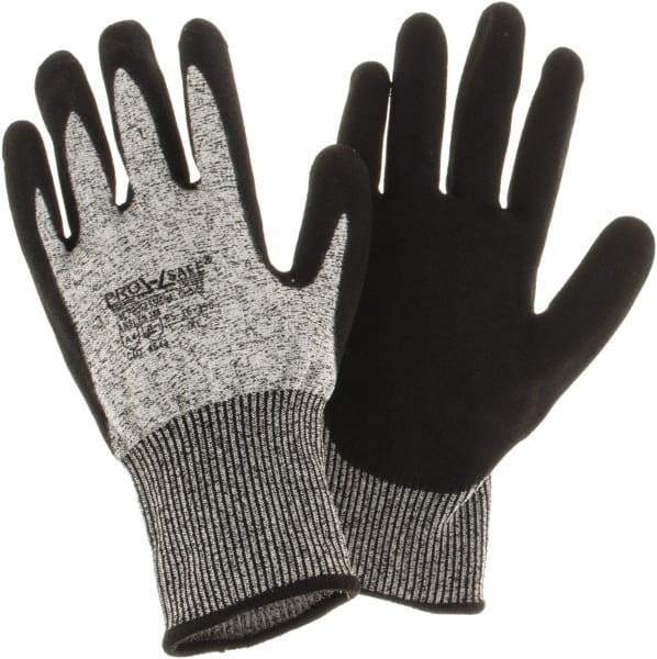 PRO-SAFE - Size XL (10), ANSI Cut Lvl 4, Nitrile Coated HPPE Fiber Cut Resistant Gloves - Palm & Fingers Coated, Continuous Knit Cuff, Gray, Paired - Industrial Tool & Supply