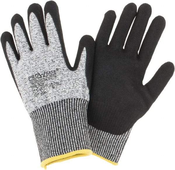 PRO-SAFE - Size M (8), ANSI Cut Lvl 4, Nitrile Coated HPPE Fiber Cut Resistant Gloves - Palm & Fingers Coated, Continuous Knit Cuff, Gray, Paired - Industrial Tool & Supply