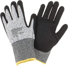 PRO-SAFE - Size M (8), ANSI Cut Lvl 4, Nitrile Coated HPPE Fiber Cut Resistant Gloves - Palm & Fingers Coated, Continuous Knit Cuff, Gray, Paired - Industrial Tool & Supply