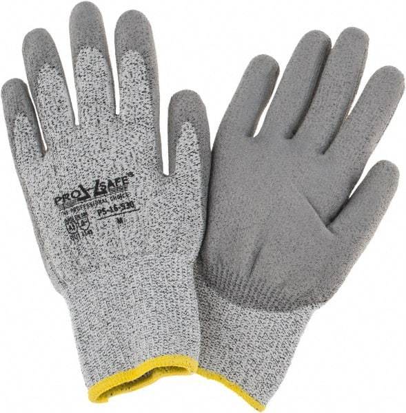 PRO-SAFE - Size M (8), ANSI Cut Lvl 2, Polyurethane Coated HPPE Fiber Cut Resistant Gloves - Palm & Fingers Coated, Elastic Knit Cuff, Gray, Paired - Industrial Tool & Supply