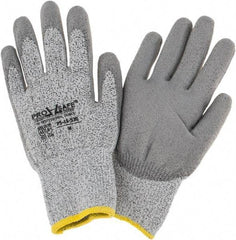 PRO-SAFE - Size M (8), ANSI Cut Lvl 2, Polyurethane Coated HPPE Fiber Cut Resistant Gloves - Palm & Fingers Coated, Elastic Knit Cuff, Gray, Paired - Industrial Tool & Supply
