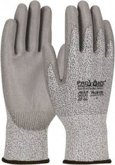 PRO-SAFE - Size XS (6), ANSI Cut Lvl 2, Polyurethane Coated HPPE Fiber Cut Resistant Gloves - Palm & Fingers Coated, Elastic Knit Cuff, Gray, Paired - Industrial Tool & Supply