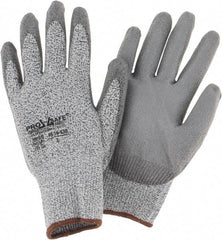 PRO-SAFE - Size L (9), ANSI Cut Lvl 2, Polyurethane Coated HPPE Fiber Cut Resistant Gloves - Palm & Fingers Coated, Elastic Knit Cuff, Gray, Paired - Industrial Tool & Supply