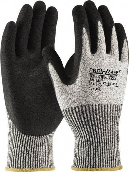 PRO-SAFE - Size XS (6), ANSI Cut Lvl 4, Nitrile Coated HPPE Fiber Cut Resistant Gloves - Palm & Fingers Coated, Continuous Knit Cuff, Gray, Paired - Industrial Tool & Supply