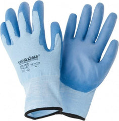 PRO-SAFE - Size XL (10), ANSI Cut Lvl 2, Polyurethane Coated HPPE Fiber Cut Resistant Gloves - Palm & Fingers Coated, Continuous Knit Cuff, Blue, Paired - Industrial Tool & Supply