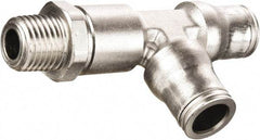 Legris - 10mm Outside Diam, 3/8 BSPT, Nickel Plated Brass Push-to-Connect Tube Male Run Tee - 435 Max psi, Tube to Male BSPT Connection, FKM O-Ring, Conforms to FDA Standards - Industrial Tool & Supply