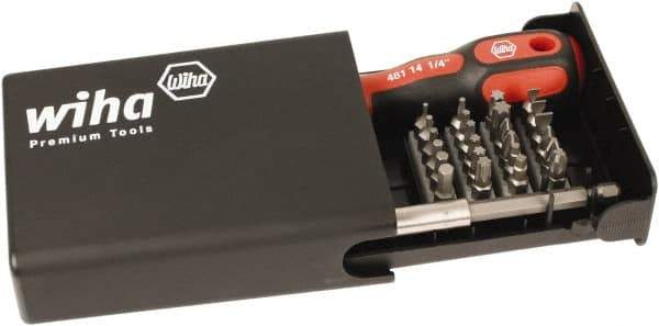 Wiha - 38 Piece, 1/4" Drive Screwdriver Bit Set - #1 to #3 Phillips, 1/16 to 1/4" Hex, 2.5 to 6mm Hex, T7 to T40 Torx, #1, #2 & #3 Pozidriv, #1 to #3 Square Recess, 4.5, 5.5 & 6mm Slotted - Industrial Tool & Supply