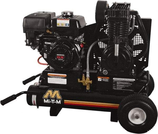 MI-T-M - 9.0 hp, 17.2 CFM, 175 Max psi, Two Stage Portable Fuel Air Compressor - Honda GX270 OHV Engine - Industrial Tool & Supply