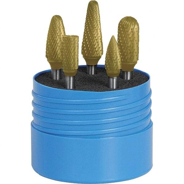 SGS Pro - 5 Piece, 1/4" Shank Burr Set - Tungsten Carbide, Multiple Head Shape - Industrial Tool & Supply