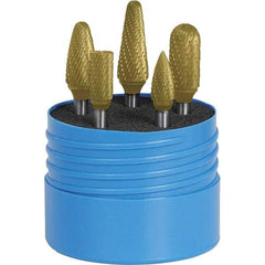 SGS Pro - 5 Piece, 1/4" Shank Burr Set - Tungsten Carbide, Multiple Head Shape - Industrial Tool & Supply