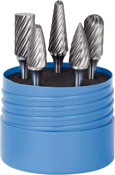 SGS Pro - 5 Piece, 1/4" Shank Burr Set - Tungsten Carbide, Multiple Head Shape - Industrial Tool & Supply