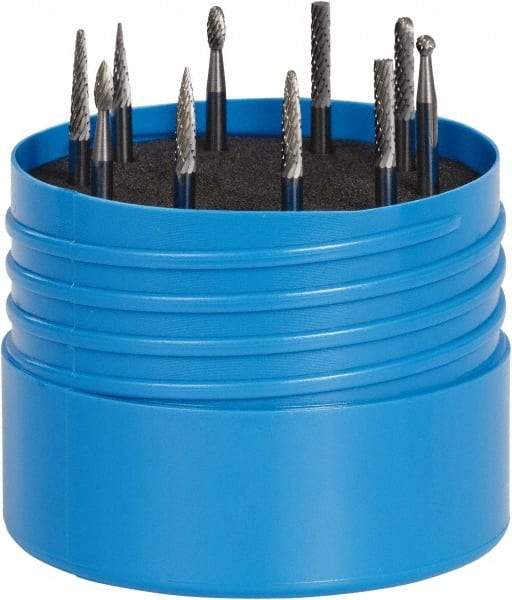 SGS Pro - 10 Piece, 1/8" Shank Burr Set - Tungsten Carbide, Multiple Head Shape - Industrial Tool & Supply