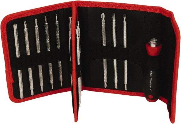 Wiha - 15 Piece, 4mm Drive Screwdriver Insert Torx Bit Set - #1 to #2 Phillips, 2 to 6mm Hex, T6 to T40 Torx, 3.5 to 4.5 & 5.5 to 6.5mm Slotted - Industrial Tool & Supply