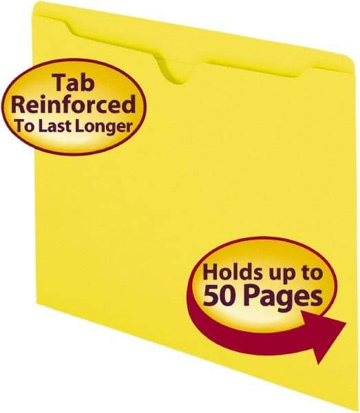 SMEAD - 8-1/2 x 11", Letter Size, Yellow, Colored Folders with Double-Ply Tabs - 11 Point Stock, Straight Tab Cut Location - Industrial Tool & Supply