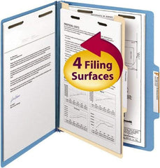 SMEAD - 8-1/2 x 11", Letter Size, Blue, Classification Folders with Top Tab Fastener - 14 Point Stock, Right of Center Tab Cut Location - Industrial Tool & Supply