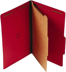 UNIVERSAL - 8-1/2 x 14", Legal, Ruby Red, Classification Folders with Top Tab Fastener - 25 Point Stock, Right of Center Tab Cut Location - Industrial Tool & Supply