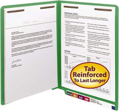 SMEAD - 8-1/2 x 11", Letter Size, Green, Classification Folders with End Tab Fastener - 11 Point Stock, Straight Tab Cut Location - Industrial Tool & Supply